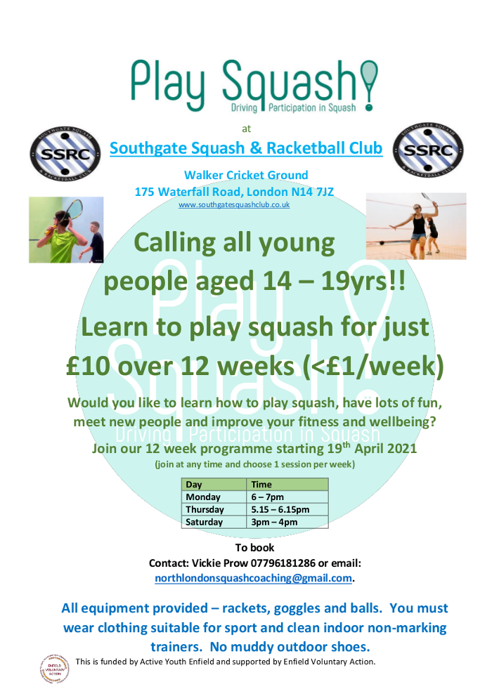 Learn to play squash 14-19yr olds