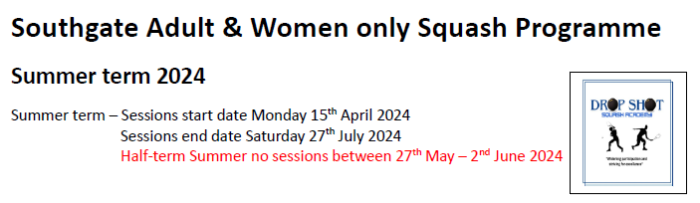 Adult/Women Only Squash Programme Summer 2024 @SSRC