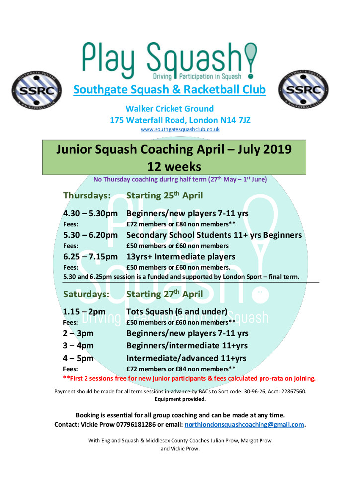 Junior Coaching April-July 2019