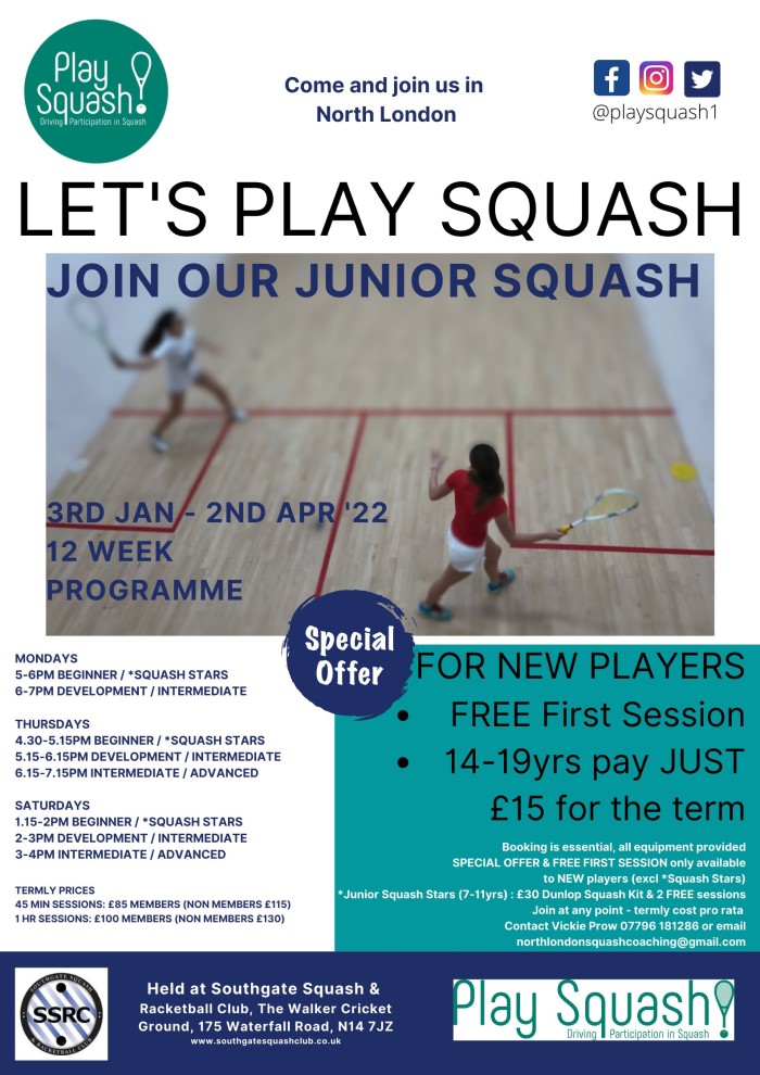 Junior Squash Coaching Jan-Apr 2022