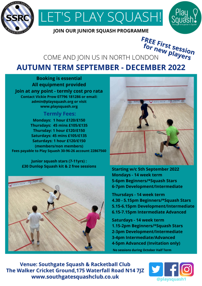 SSRC Junior Squash Programme Autumn Term 2022