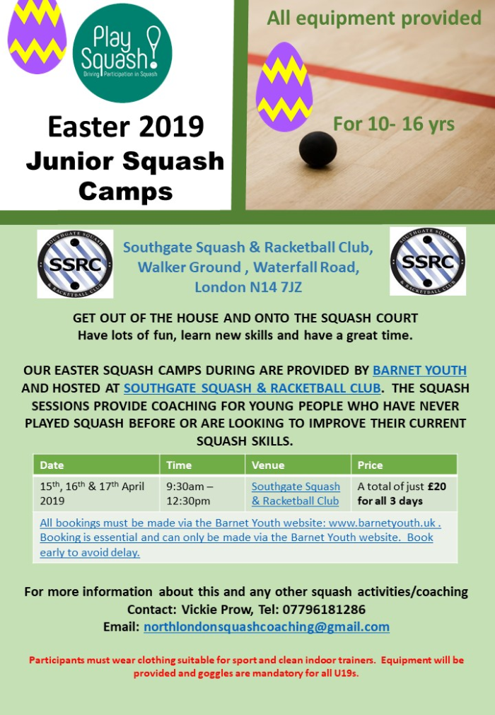 Junior Squash Camp Easter 2019 - £20 for 3 days