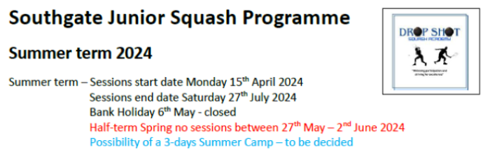 Junior Squash Programme Summer 2024 @SSRC