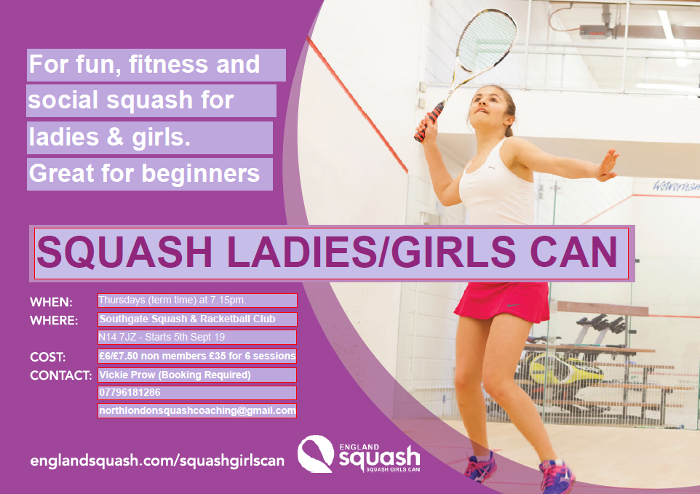 Ladies Squash Coaching from 5th Sept 2019