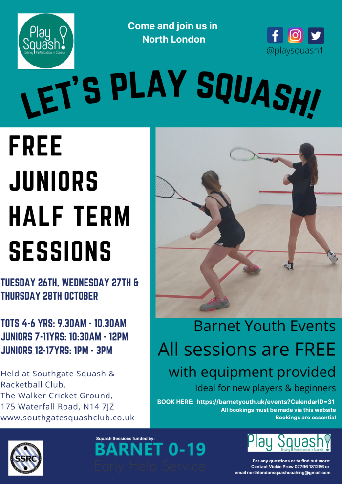 Let's Play Squash. Free junior half term sessions.