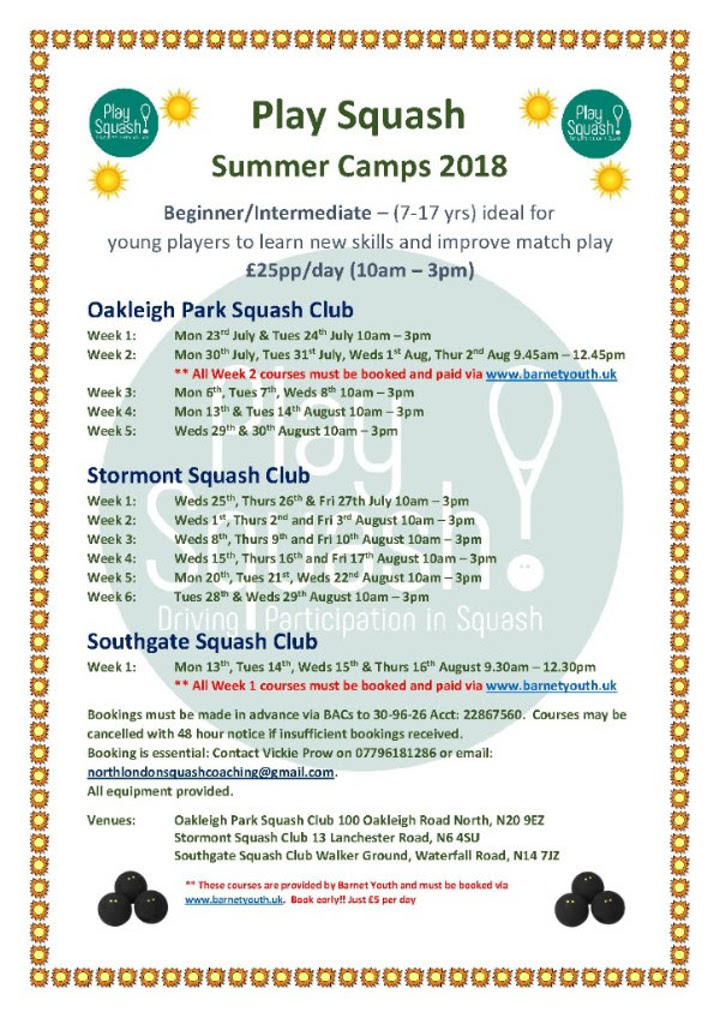 Squash Summer Camps 2018
