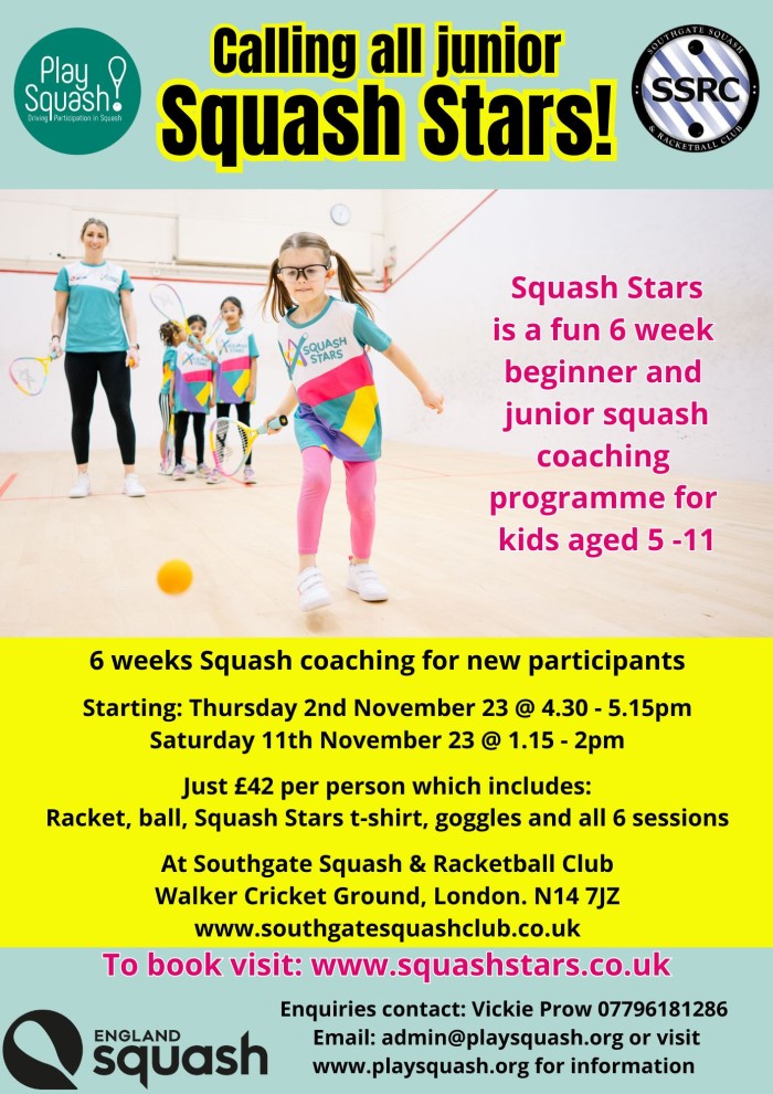 Squash Stars starting 2nd November 23 for 6 weeks
