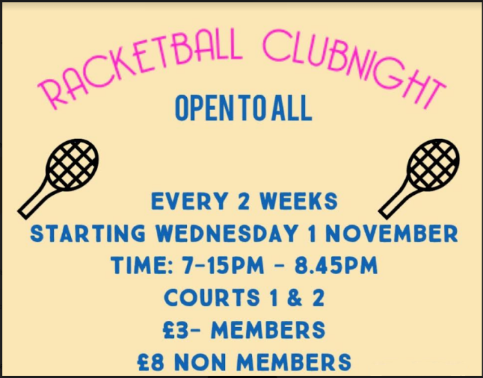 Racketball Club Night at Southgate Squash & Racketball Club