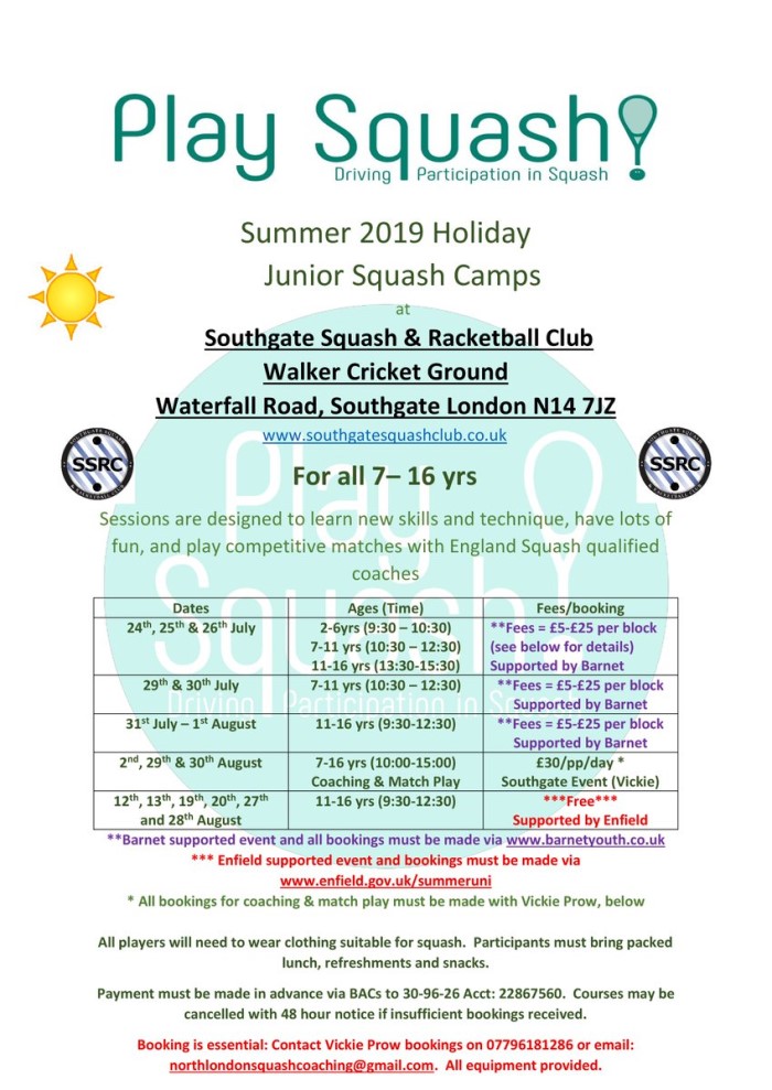 Junior Squash Summer Camp @ SSRC