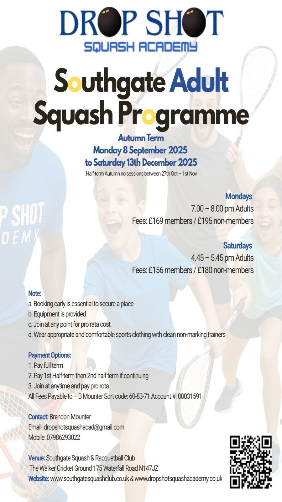 Southgate Adult Squash Programme Autumn 2025