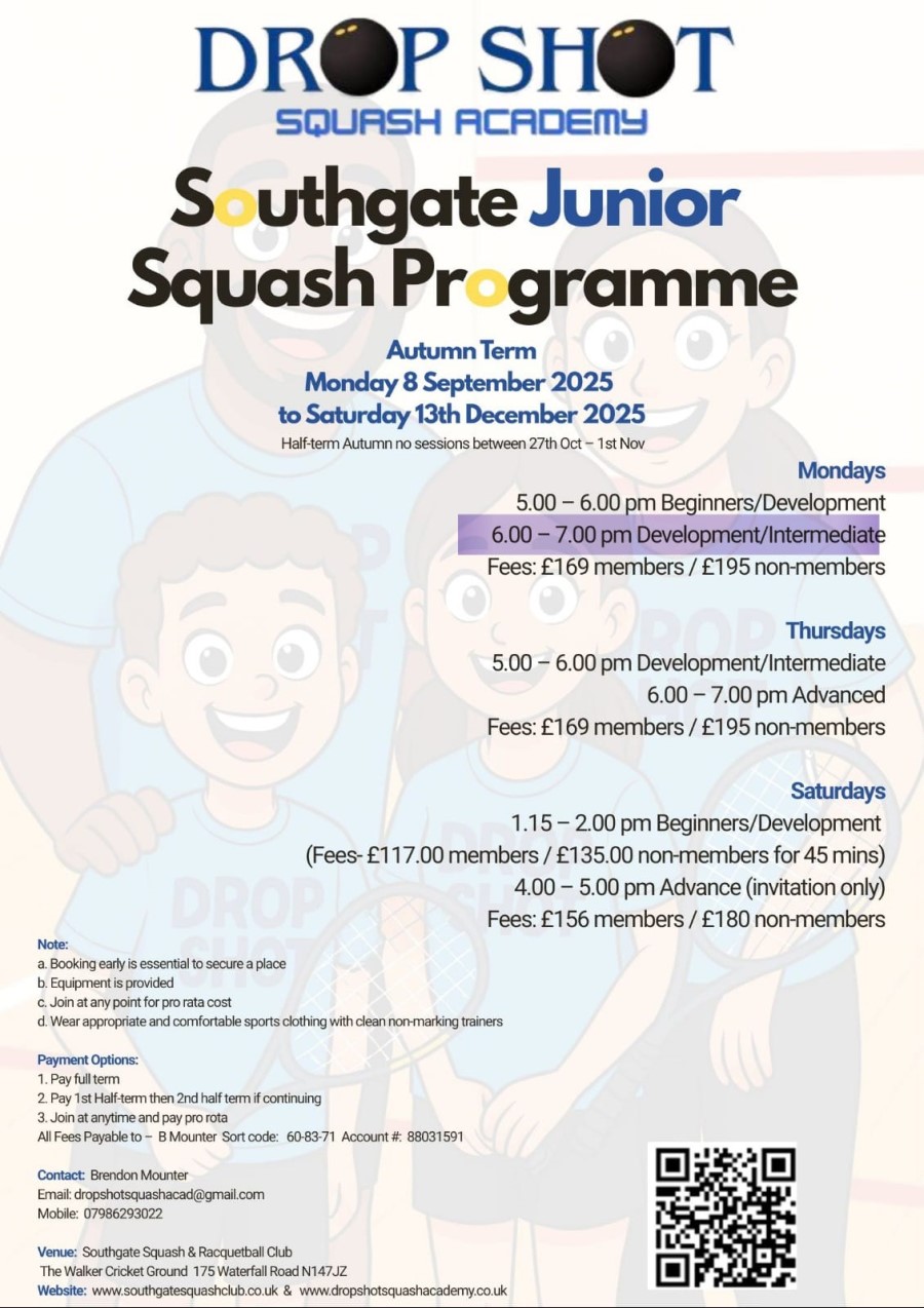 Southgate Junior Squash Programme Autumn 2025