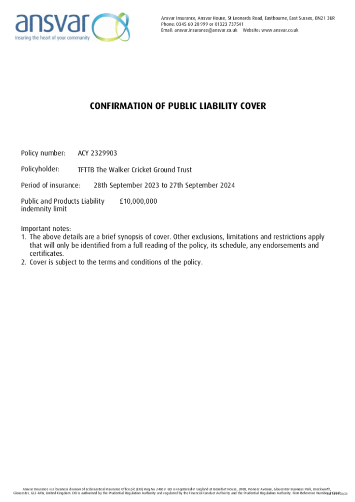 Public Liability Confirmation