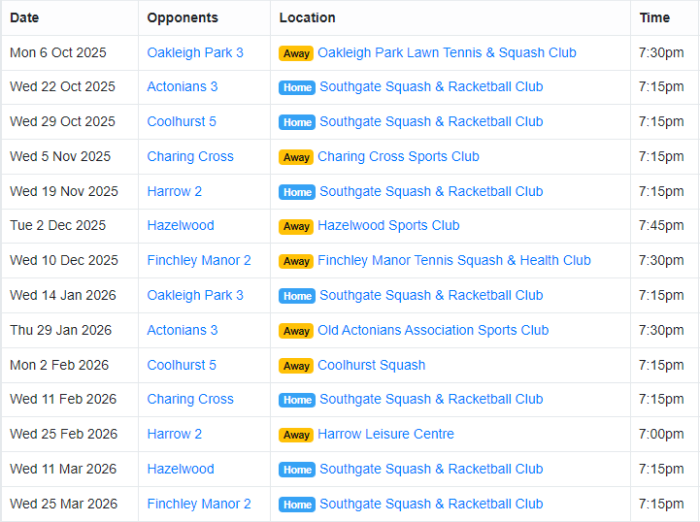 Mixed Div 4 Schedule